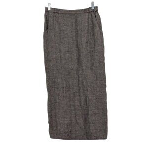 Flax Linen Herringbone Maxi Skirt Womens Petite Small Black Straight Lagenlook